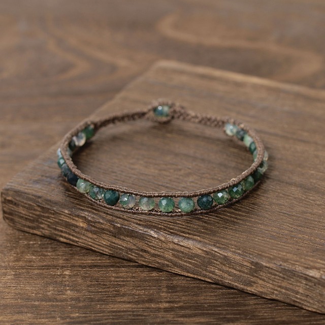 【限定】モスアゲートラウンドカットのラインマクラメブレスレット