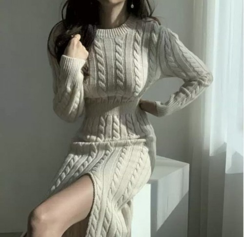 ワンピース 冬 秋 長袖 ニットワンピース レディース ひざ丈 カジュアル カジュアルワンピース スリット セクシー 2wayワンピース 大きいサイズ ゆったりサイズ 韓国風 オルチャン