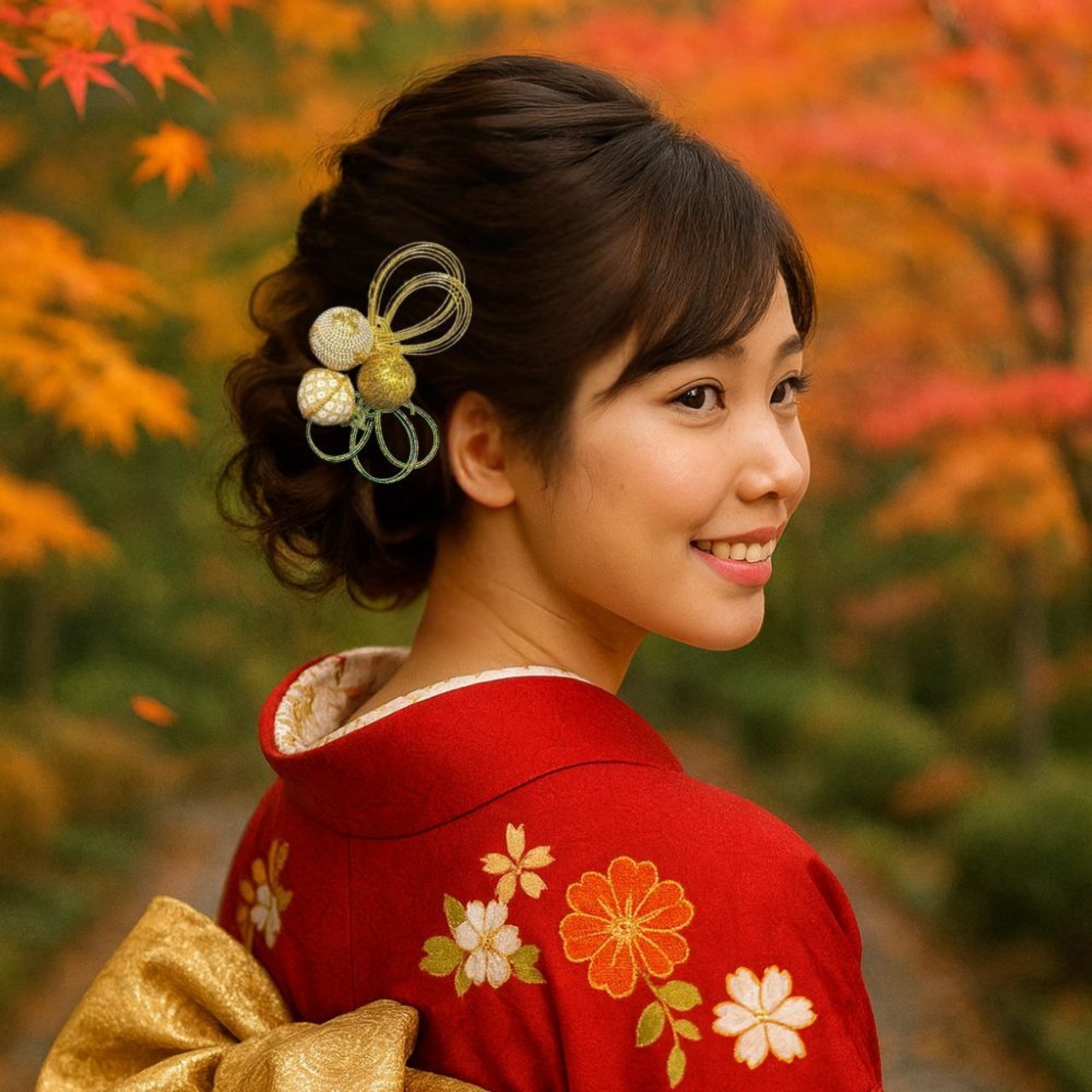 慶結華 ― 舞｜紅白大輪と水引が華やかに彩るつまみ細工髪飾り 成人式・卒業式・和婚に（S024）・画像3