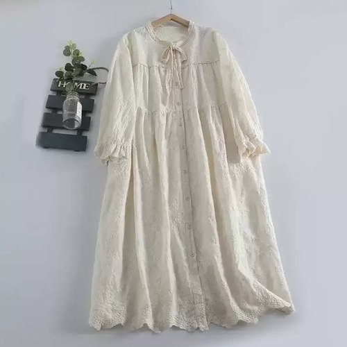 2色／レースリボンネック刺繍ワンピ ・12263