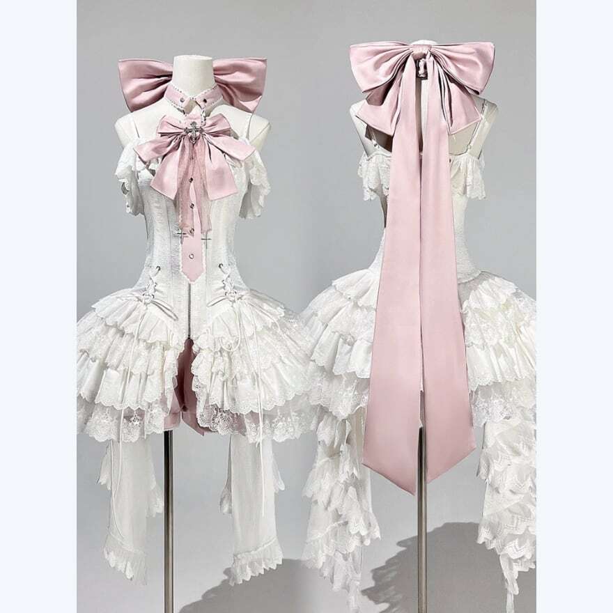 ロリータファッション 白薔薇リボンレースフリルOPセット | ロリィタ