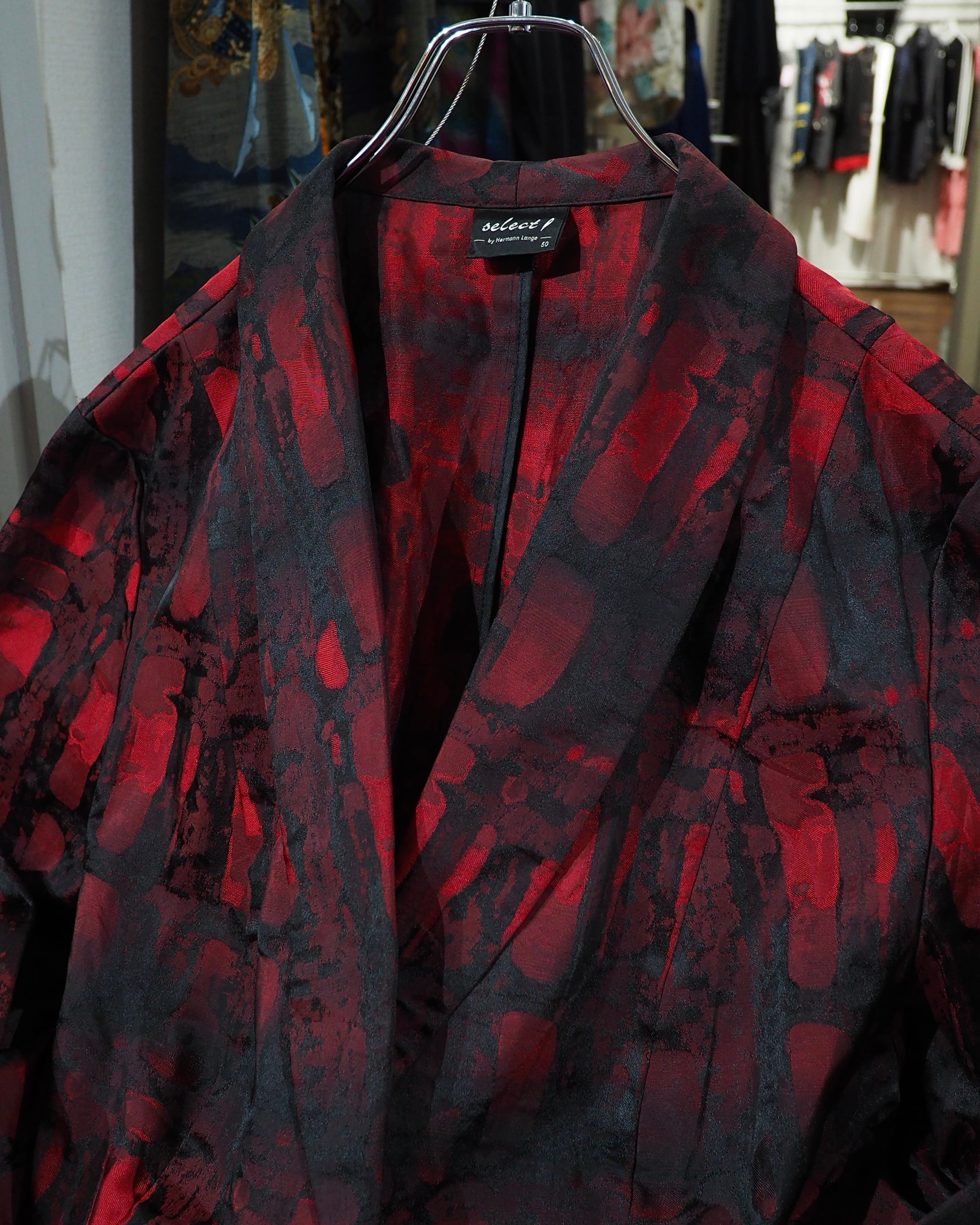 " 深紅 " Scale Embossed pattern Vintage loose Easy Tailored jacket