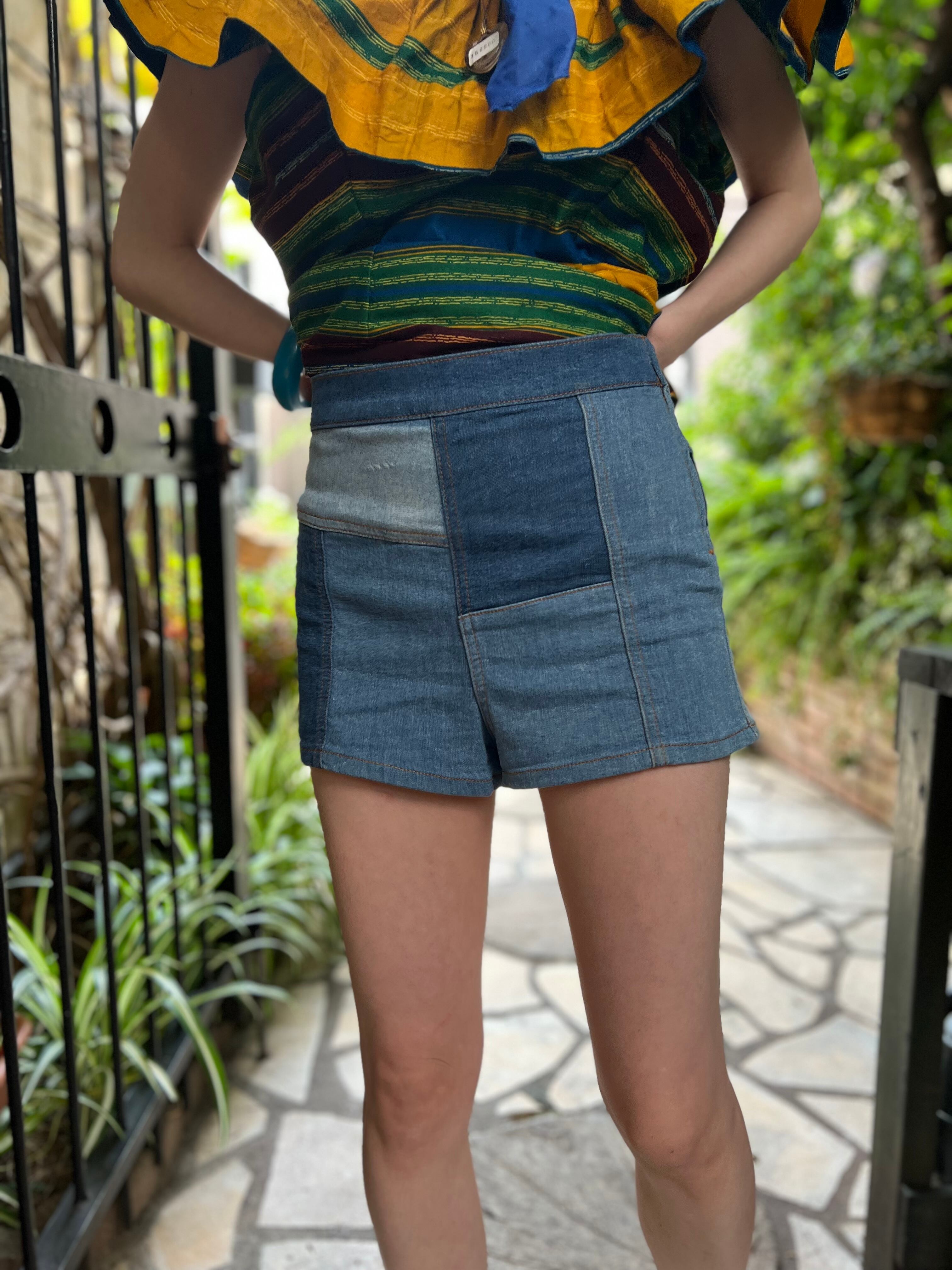 Vintage patchwork denim short pants ( ヴィンテージ パッチワーク デニム ショートパンツ ) | Riyad vintage shop powered by BASE