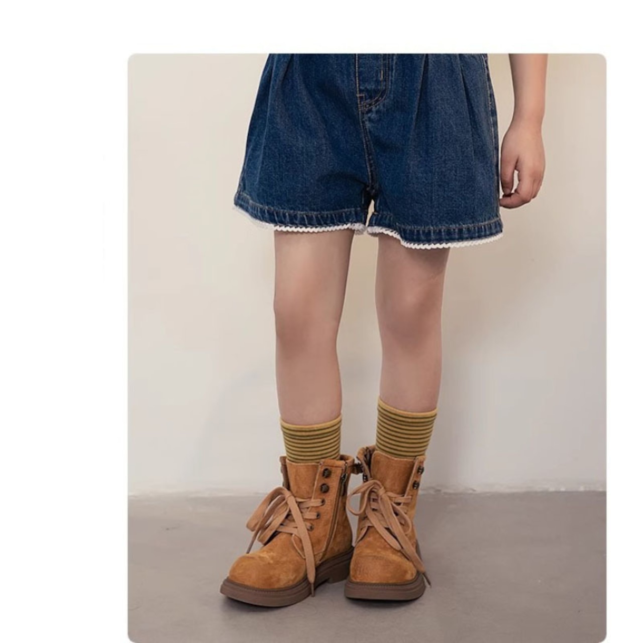 夏キノコ柄レース裾デニムショートパンツ