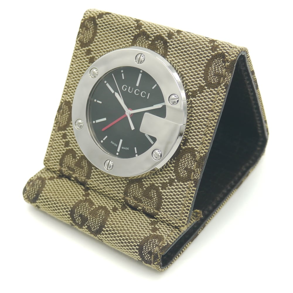 GUCCI グッチ YC200001 トラベルクロック クォーツ 置時計 黒文字盤 アラーム機能 Y00956