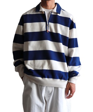 UNIVERSAL PRODUCTS. / GIMME FIVE HALF ZIP BORDER SWEAT (NAVY)