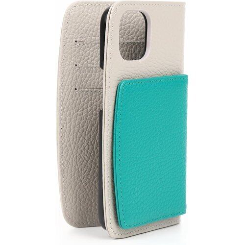 JULLY AND SHUSHU ジュリーアンドシュシュ iPhone15ケース アイフォンケース スマホケース 6.1インチ 女性用 レディース 本革 レザー かわいい オシャレ 人気 手帳型 ベージュ×グリーン 2427