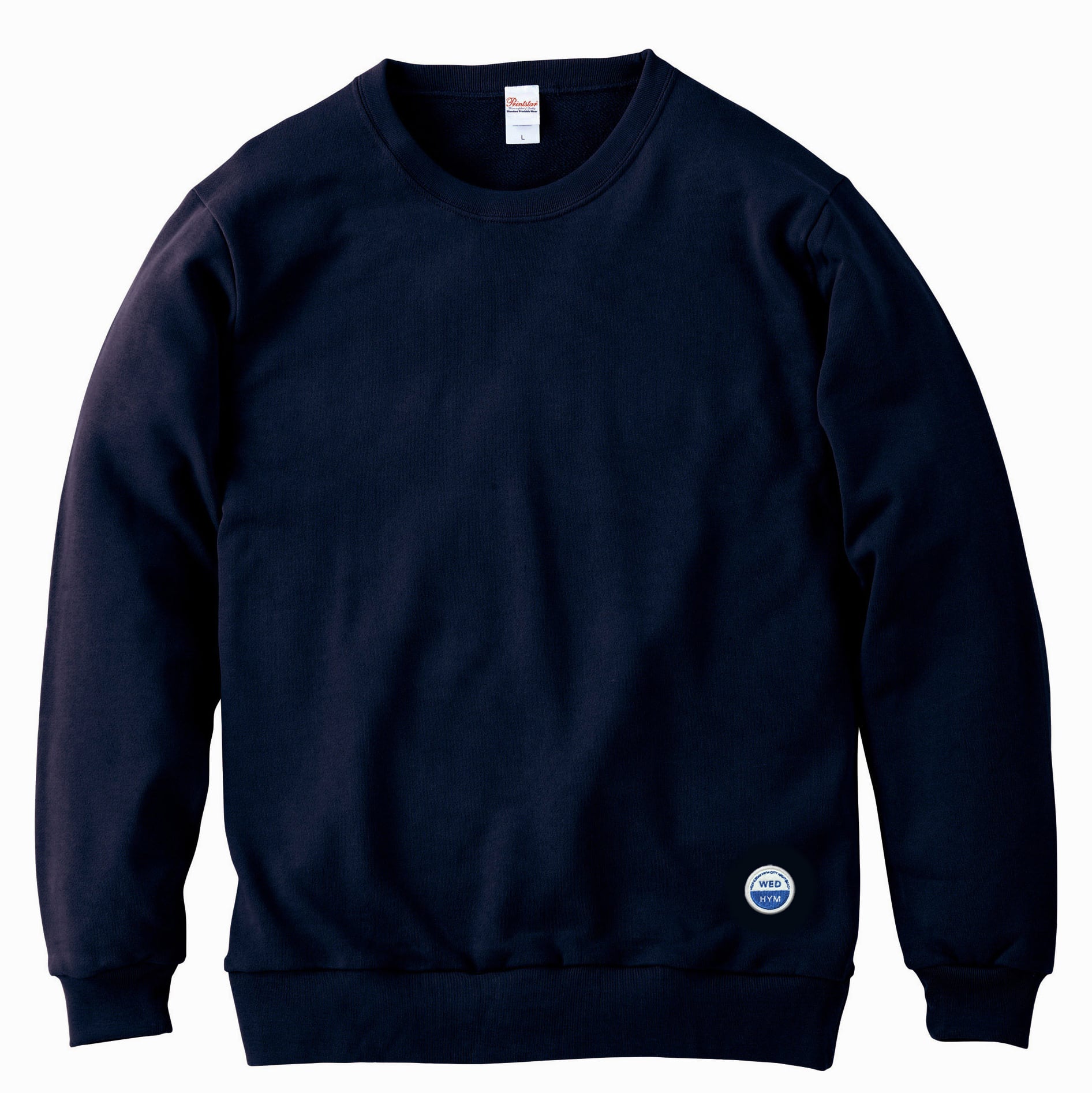 クルーネックスウェット【ネイビー】 刺繍ワッペン WEDNESDAY HYM CITY