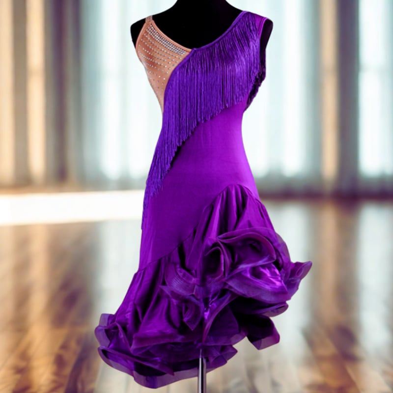 フリンジ アシンメトリー ミディアム ラテン ダンスドレス ds1161