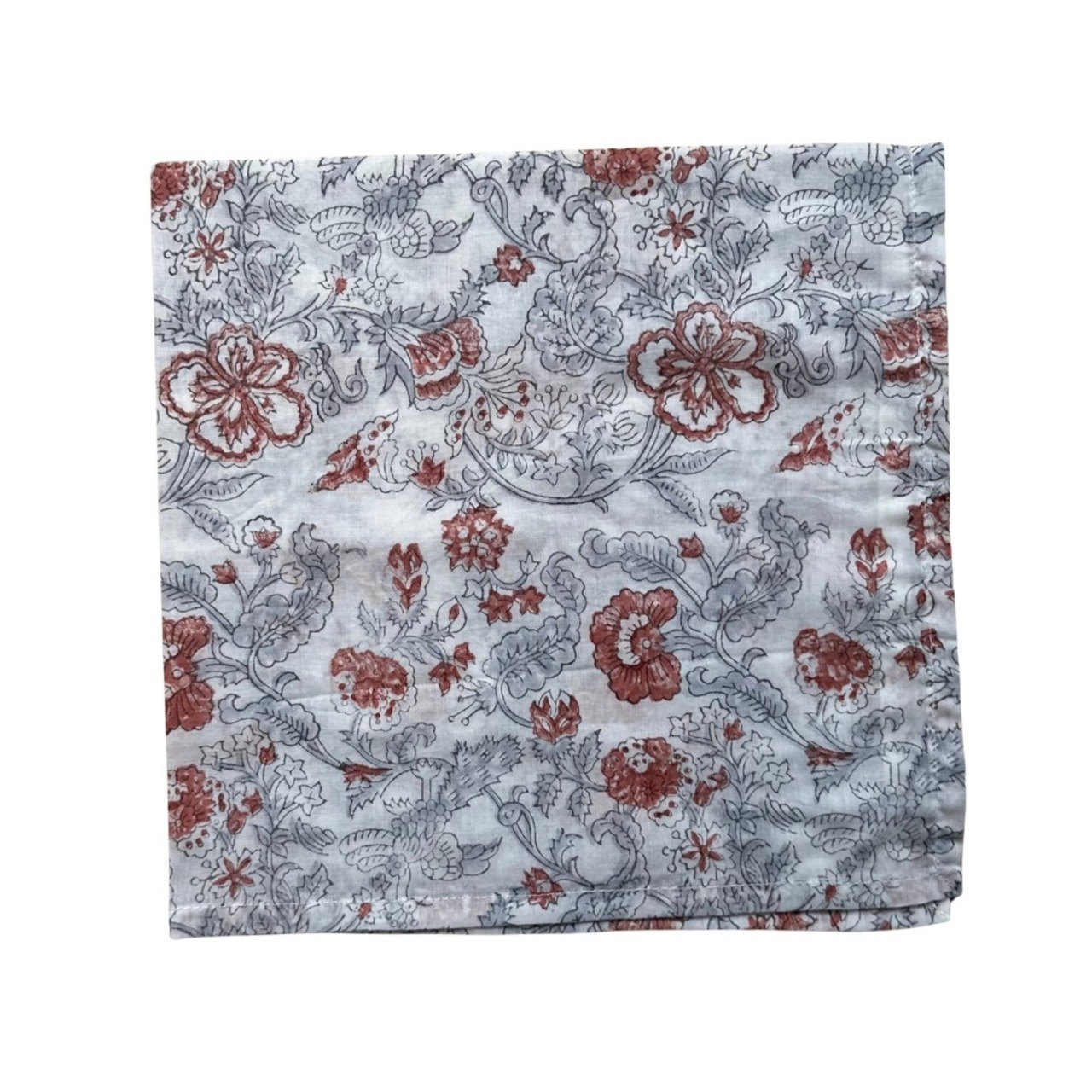 No.30 | インドの木版染めハンカチ | 白 ピンク花