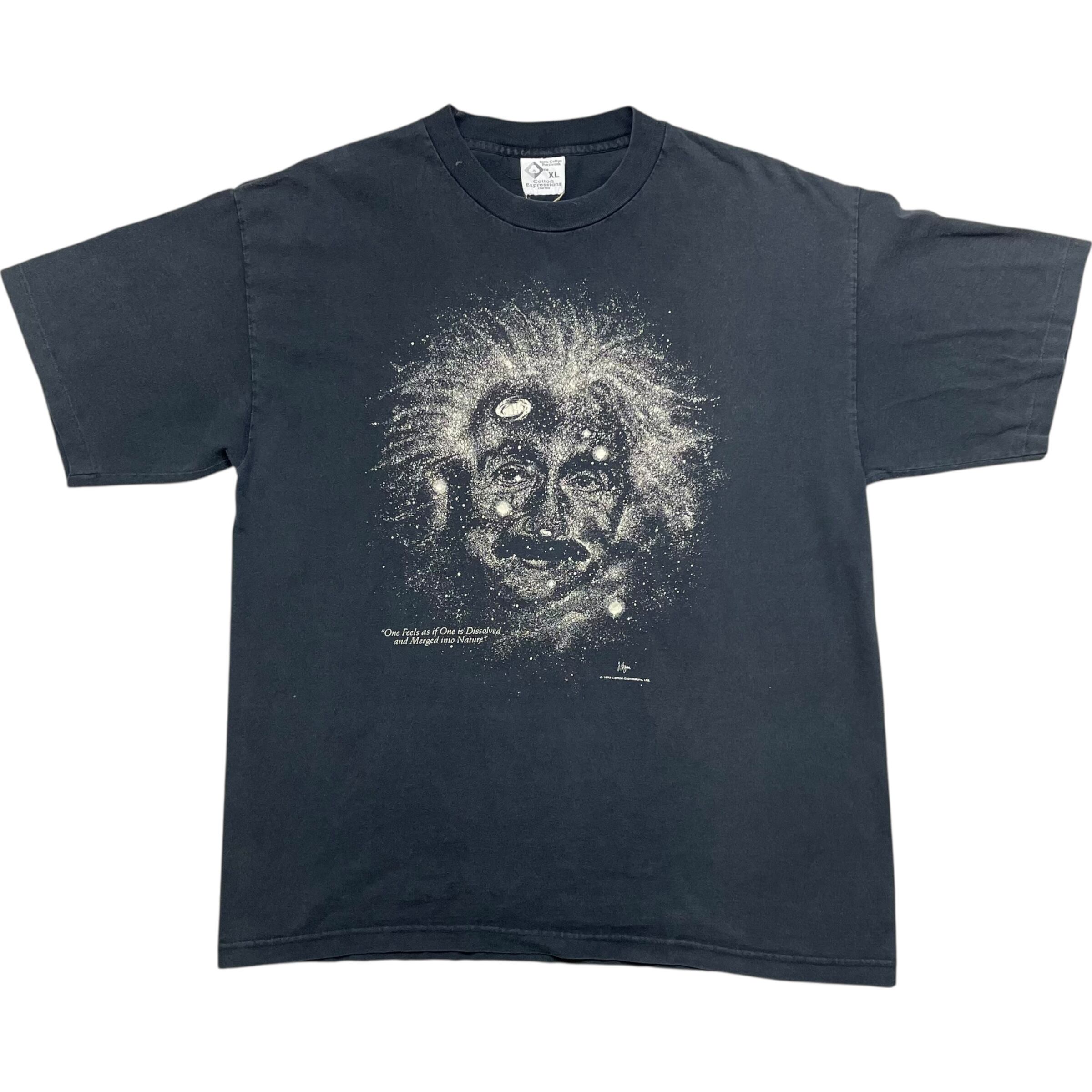 《XL》Cotton Expressions コットンエクスプレッションズ Tシャツ フロントプリント アインシュタイン ブラック シングルステッチ USA製 90年代 vintage no.8537