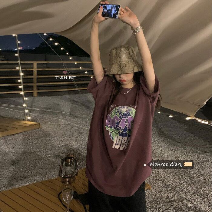 スタンダードプリントTシャツ ルーズサマートップス レトロ 夏物 モンロー987096515