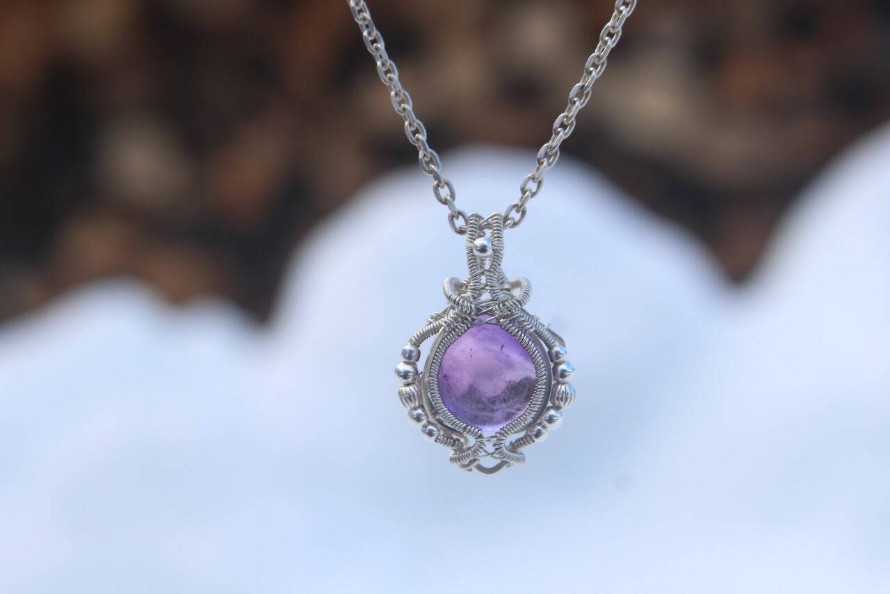 Amethyst silver925 wire wrapping mini pendant