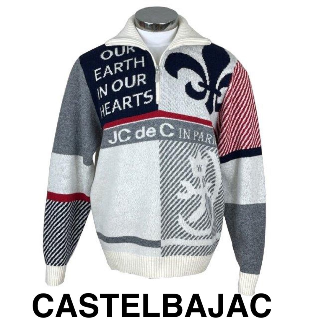 CASTELBAJAC ハーフジップ ニット セーター 総柄 ロゴ 48 ゴルフ