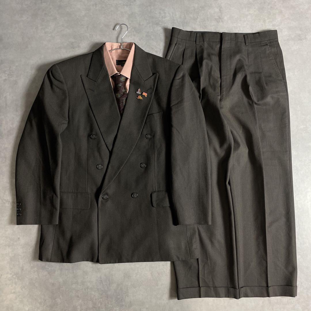 90s ヴィンテージ スーツ ダブル セットアップ 成人式vol.117茶ピンク