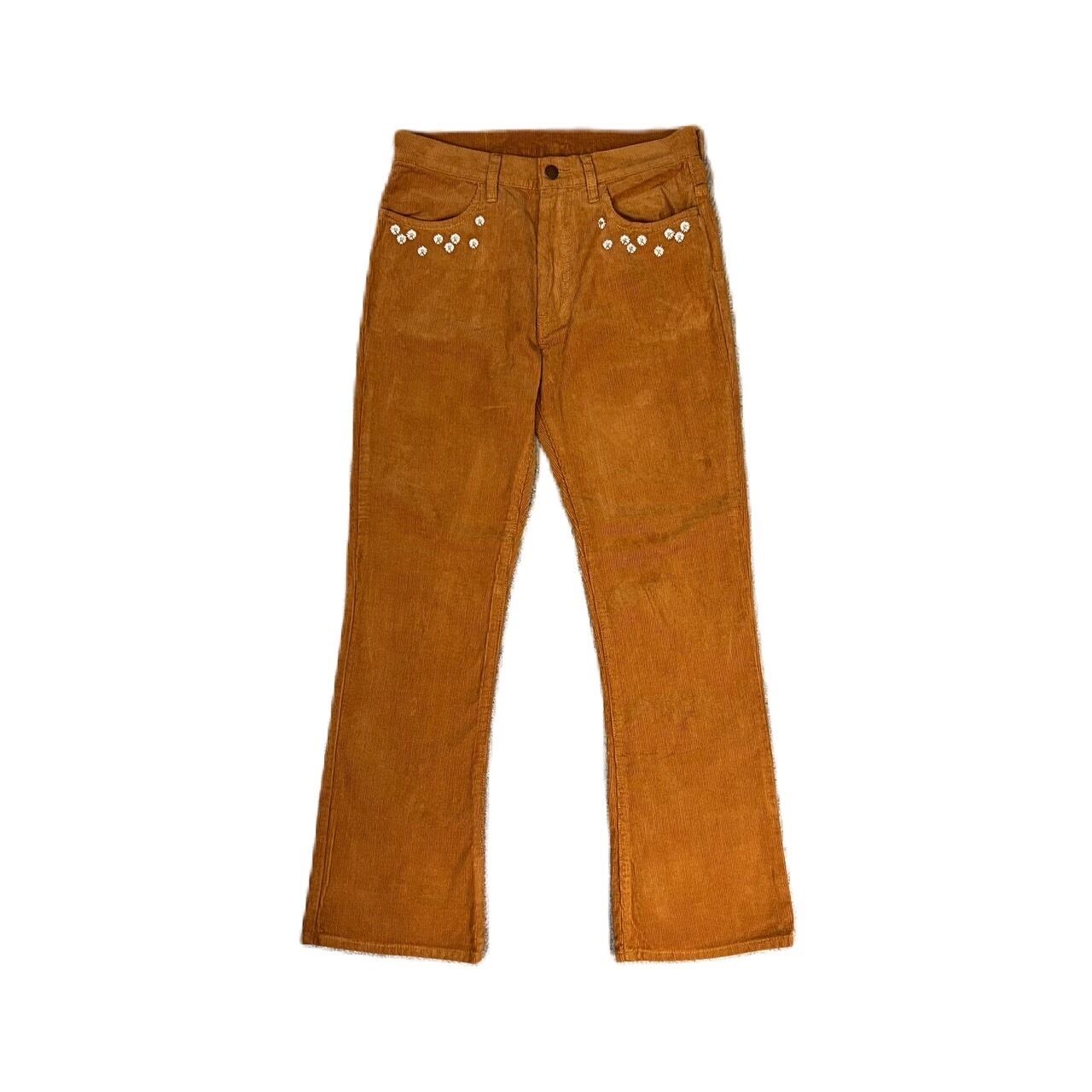 HAVE A GRATEFUL DAY #Flower Cut Embroidery Pants Camel