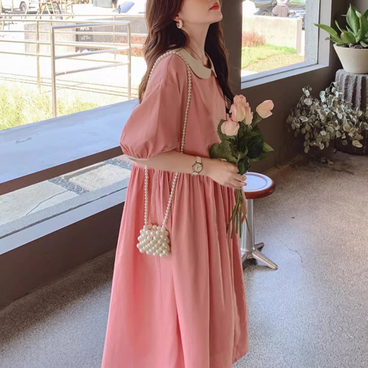 Doll Collar Pink Dress 5060