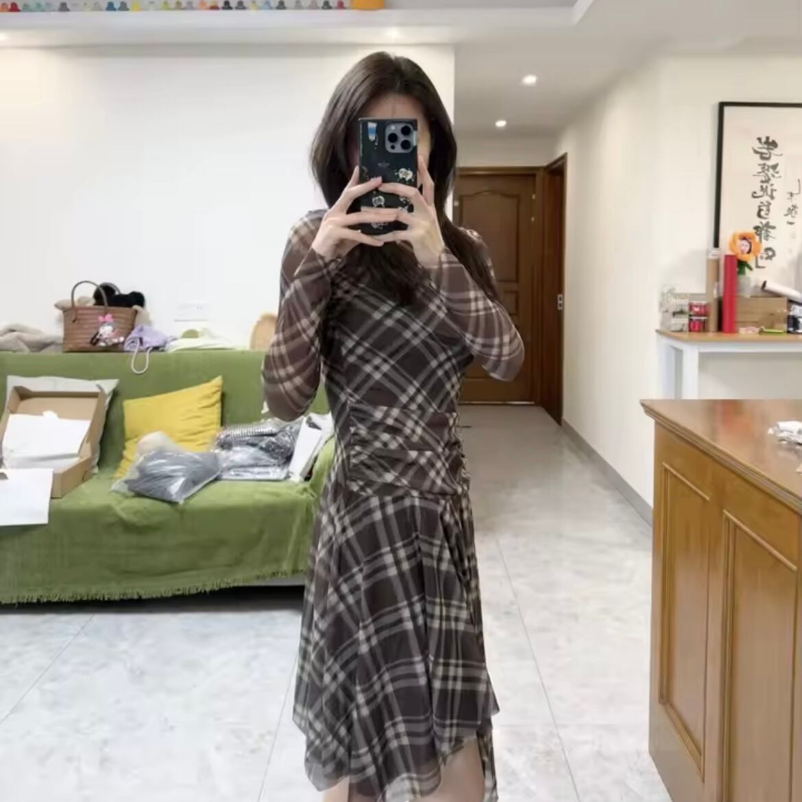 asymmetry hem sheer dress