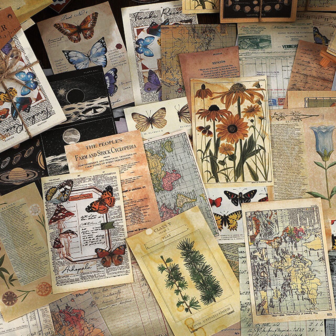 レトロ 素材紙 全6種 自然 地図 手紙 宇宙 海外 コラージュ素材 紙もの G12 Classy クラッシー