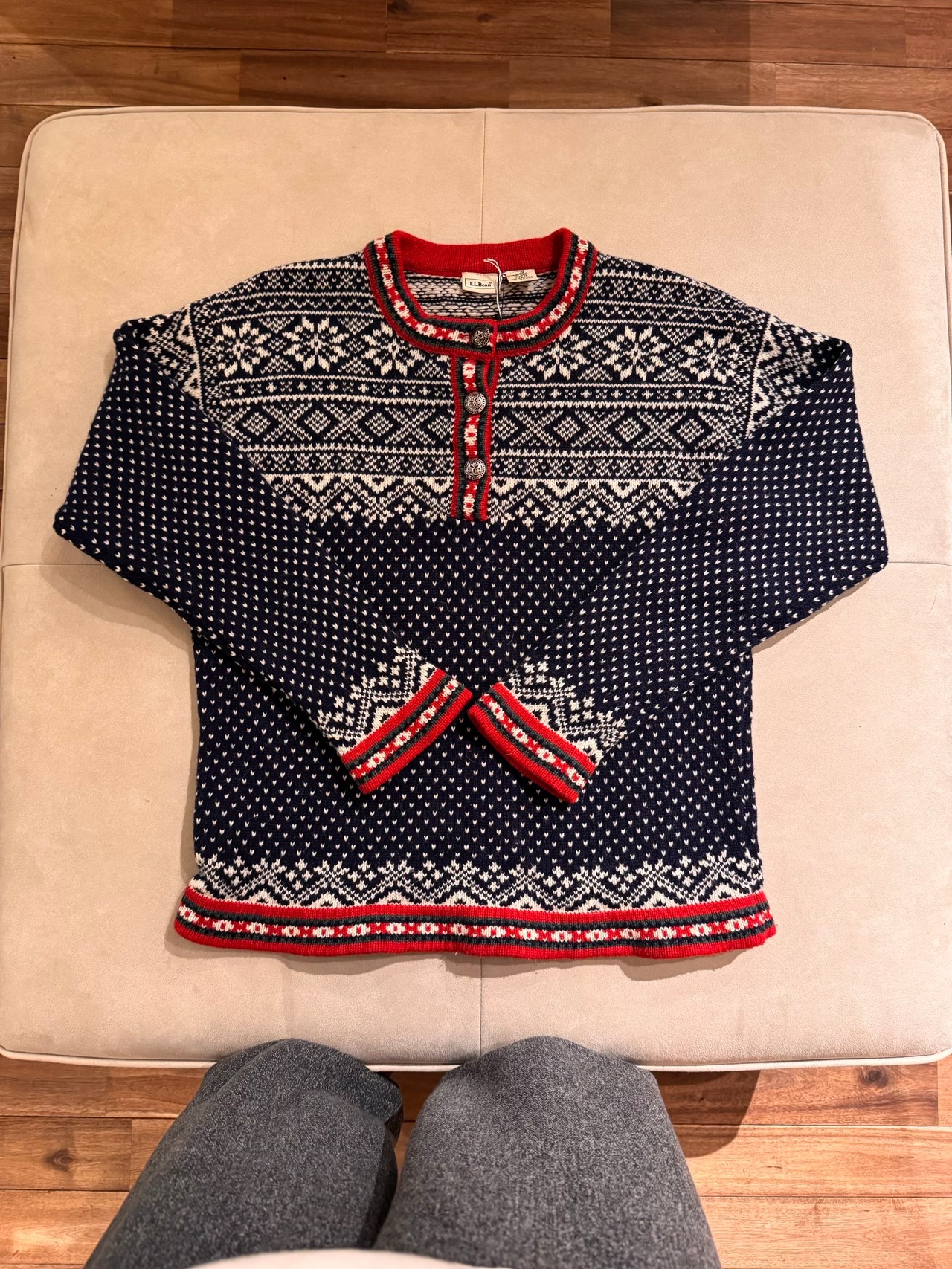 L.L.Bean Nordic Pattern Merino Lambswool Cardigan