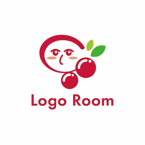 No557 さくらんぼと顔のロゴ【さくらんぼ、赤、顔、イラスト、シンプル、可愛い、親しみ、明るい、販売、フルーツ、ショップ、小売、商品、青果】