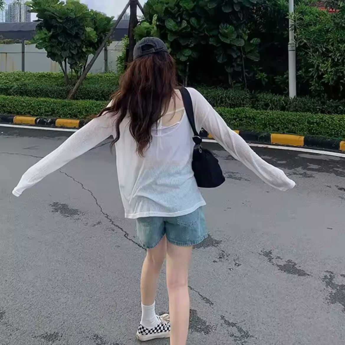 sheer round neck long t-shirt