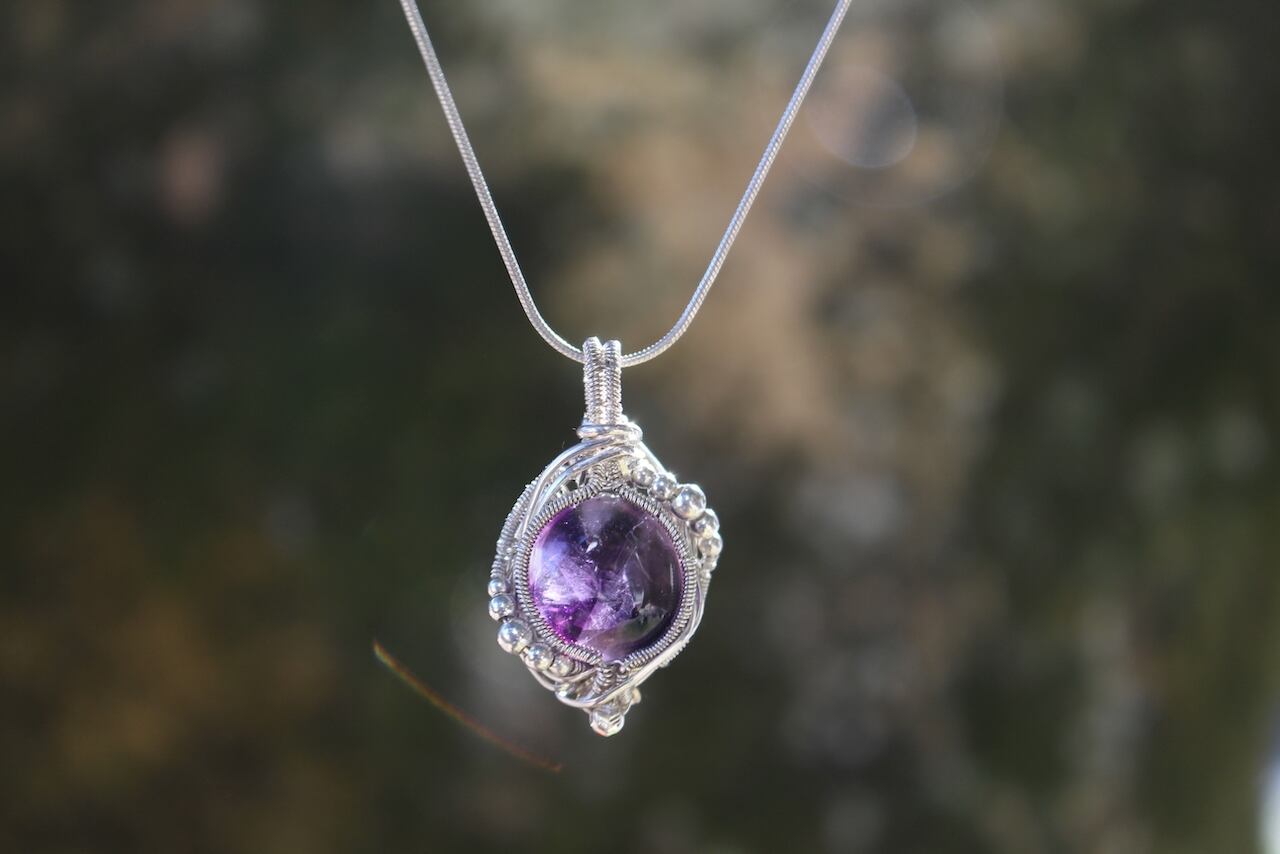 Trapiche amethyst silver925 wirewrapping pendant