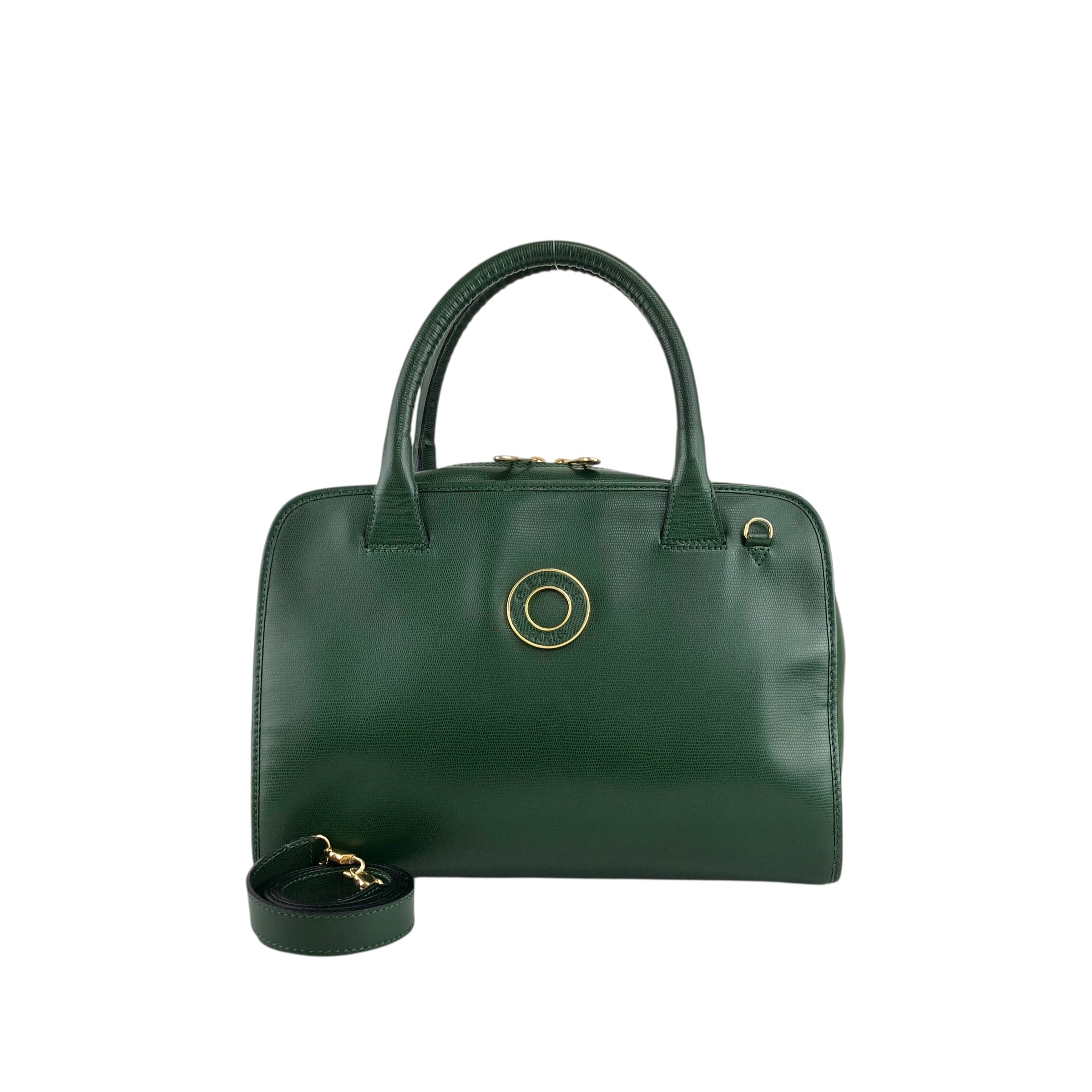 セリーヌ サークルロゴ ハンドバッグ グリーン レザー CELINE