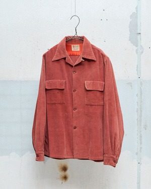 vintage faded orange fine-wale corduroy shirt / dual flap chest pockets