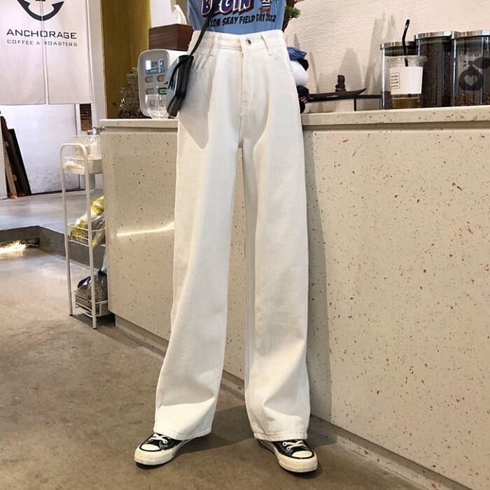 秋のスタイルルーズハイウエストスモールマンスアンヤパンツモップパンツホワイトワイドレッグジーンズ学生ロングパンツトレンド 1号婦人68827934187
