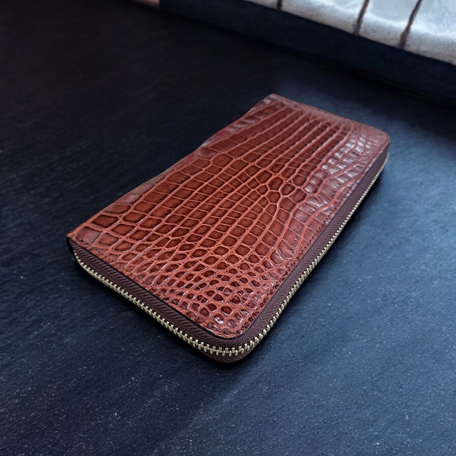 【オンライン限定クロコ財布】レッドブランラウンド財布 1本限り