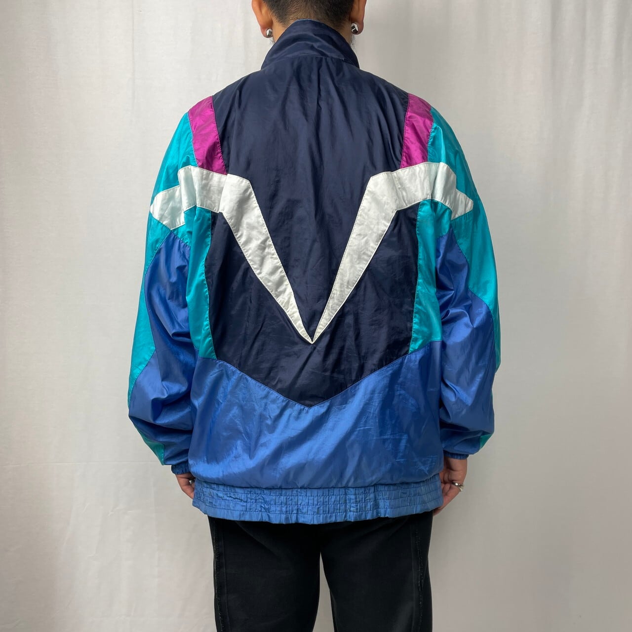 90s adidas ナイロン　トラックジャケット　青　白