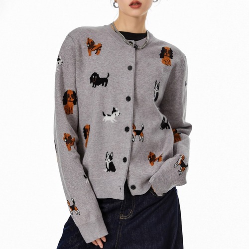 3色／ドッグジャガードニットカーディガン ・20079