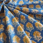 ブロックプリント生地【50cm単位】インド綿 小花柄 ブルー×黄色 #52616-BL2