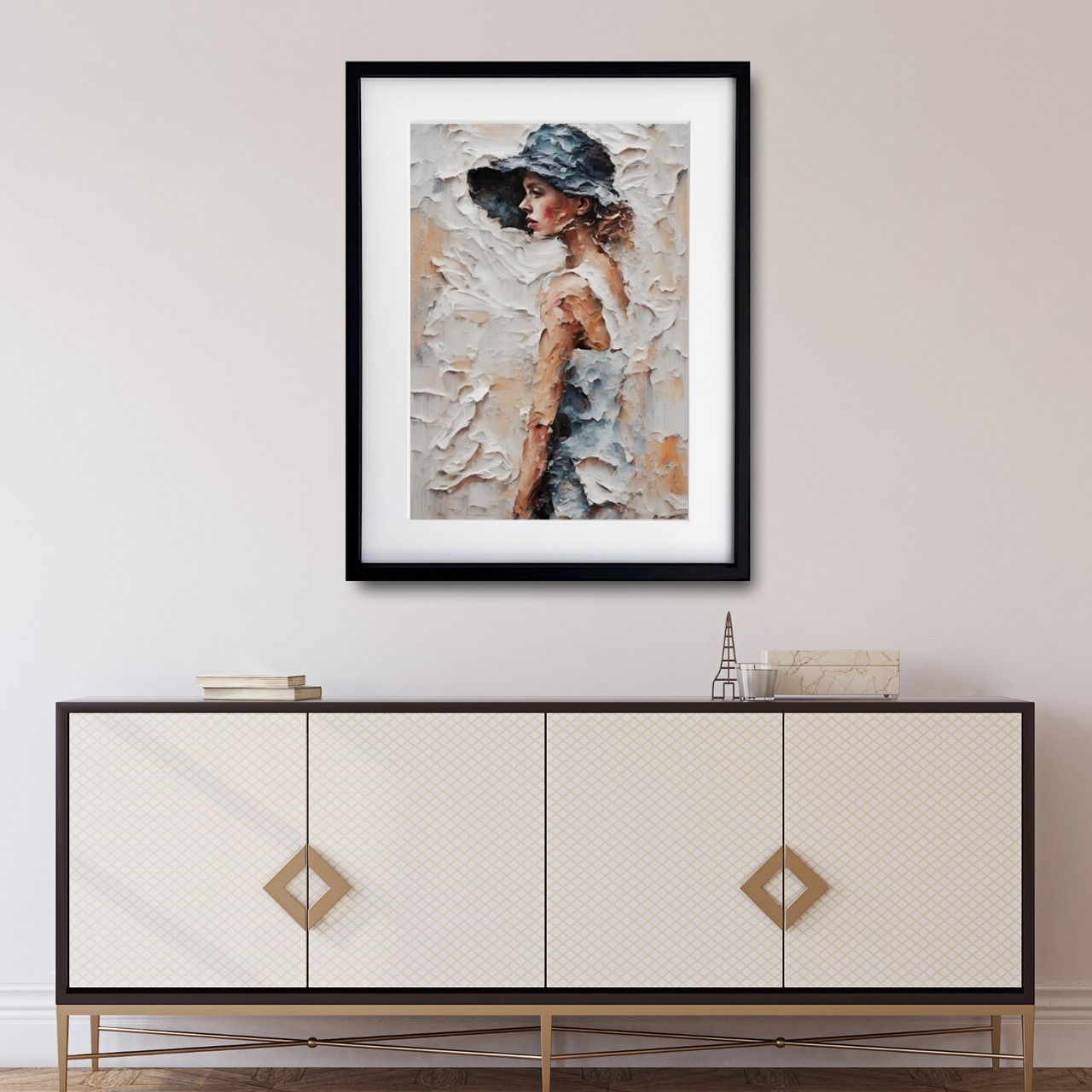 Serene｜静けさを纏う少女の油絵風アートポスター｜北欧ミニマルに映える癒しの一枚｜A2ポスター