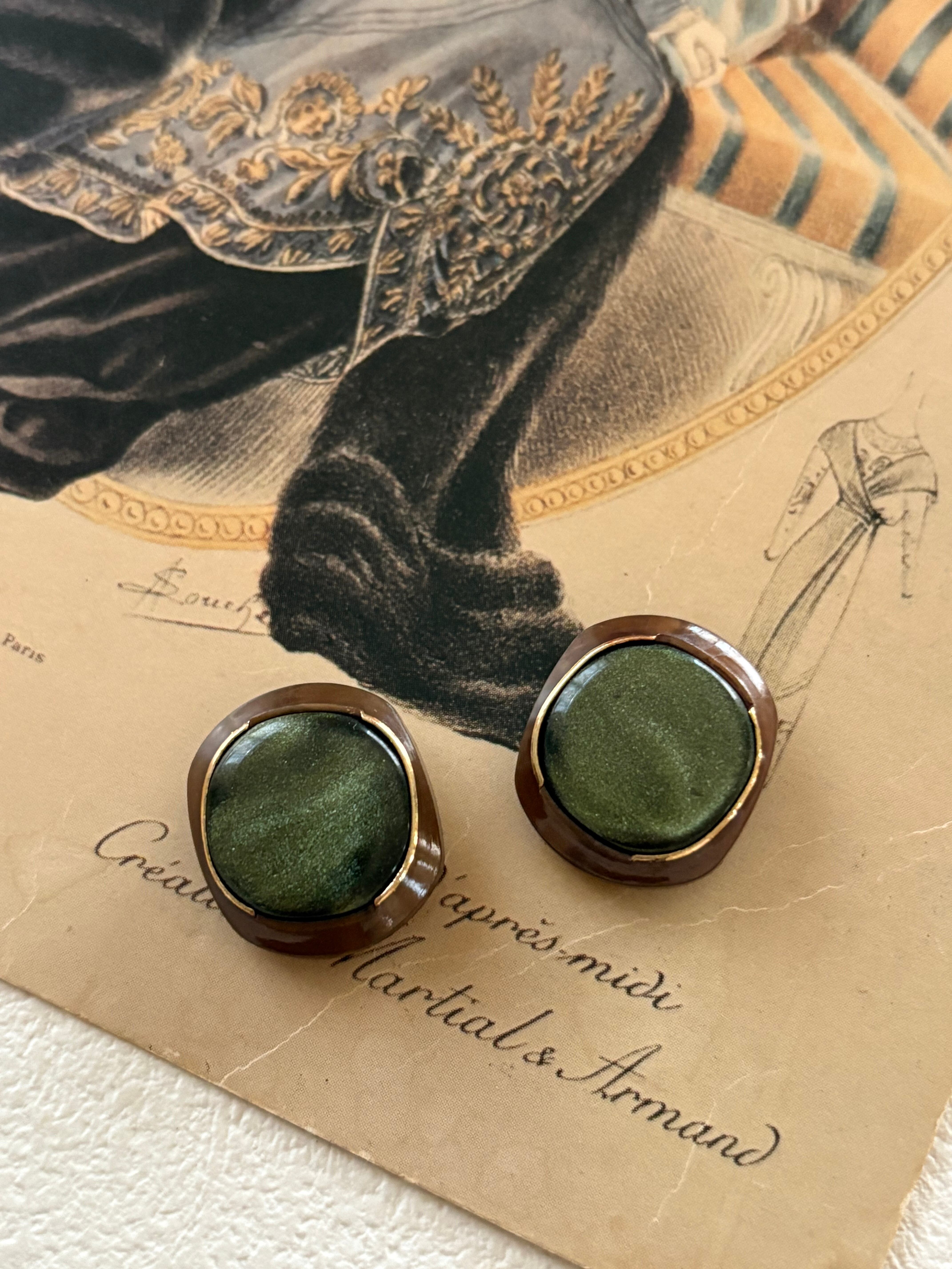 Japanese Vintage ボタン 19×17mm カーキ カボション パール調 プラスチック アクセサリーパーツ 装飾材 カルトナージ