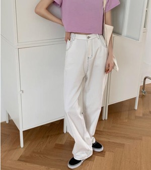 【送料無料】デニムパンツ ワイドパンツ ロング ハイウエスト 着痩せ 裏地 透けにくい ゆとりシルエット 上品 大人 カジュアル シンプル ベーシック 30代 40代 ホワイト BY-327