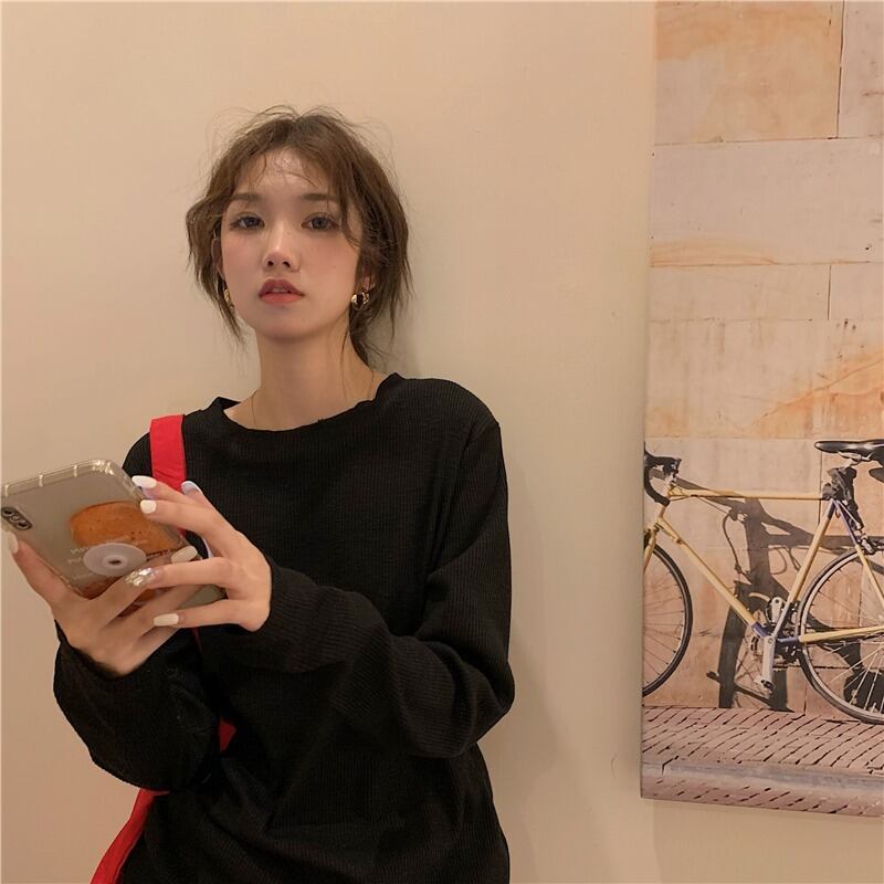 オータム薄手カラーニットシャツ ロング コットン 秋物 ピュア モンロー87455587313