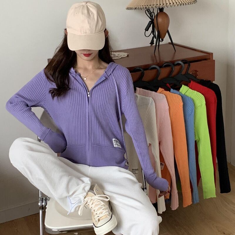 フードカーディガンセーター ニット オータムスタイル薄手ジャケット ルーズシャツ 秋物 YY-ファッション4344437707