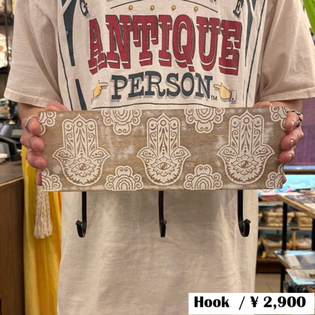 India Wood Wall Hamsa Pattern Hanger Hook インド ウッドウォールハンガーフック ハムサ柄 インテリア 雑貨 フック