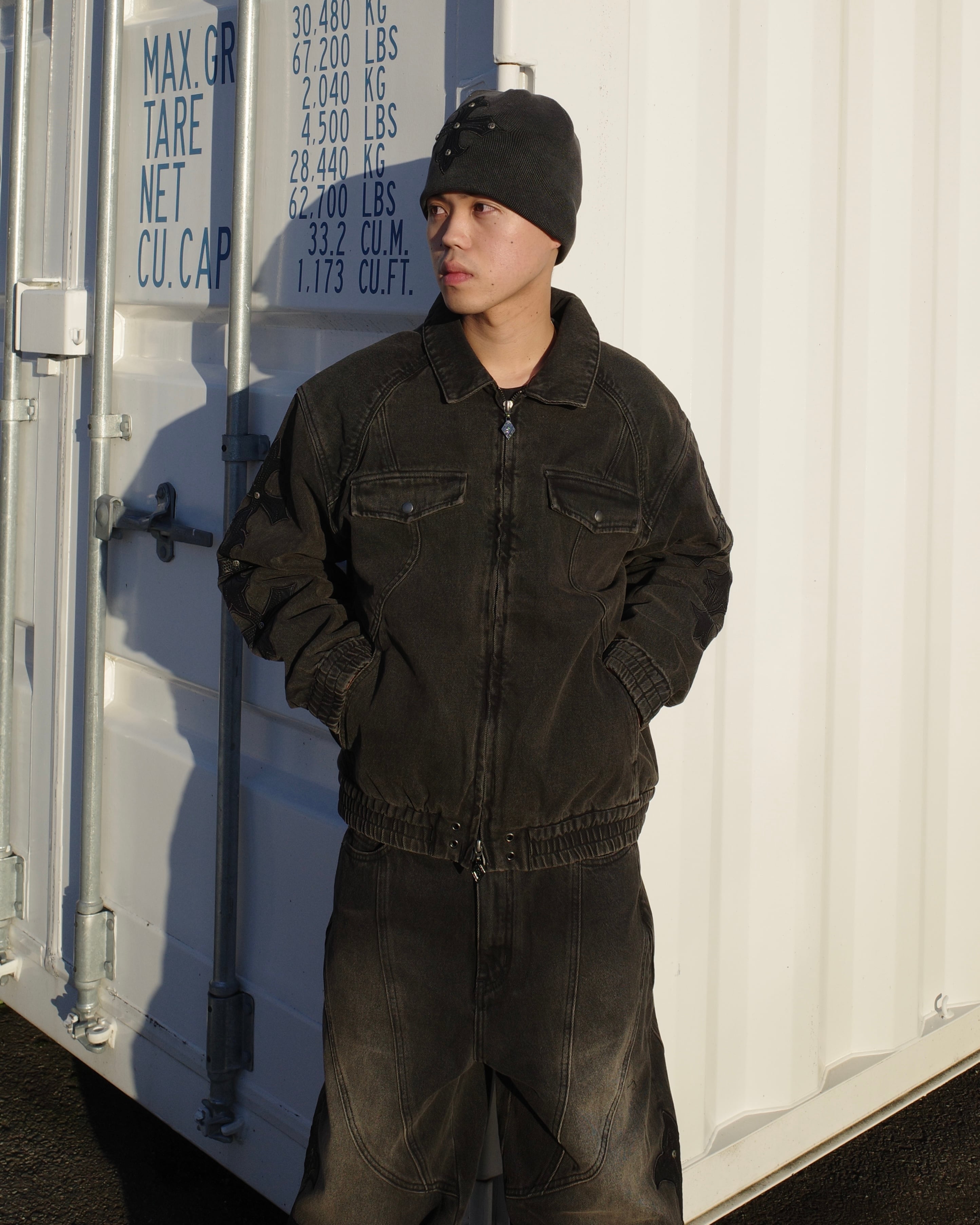 デニムジャケットCross Leather Patch Denim Jacket SUPPLIER】Cross Leather Patch Denim Jacket / Black | PARX