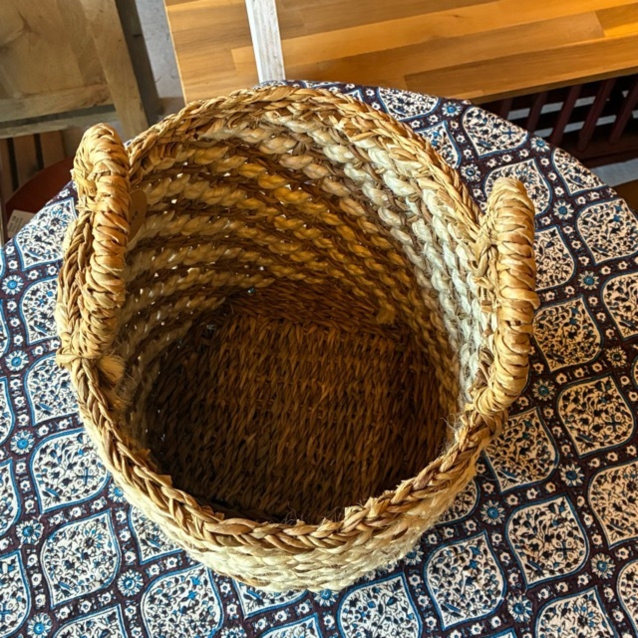 Bangladesh Jute & Seagrass basket Cylinder M　バングラディッシュ　ジュート＆シーグラスバスケット　シリンダー　M　ホワイト　収納　カゴ　ラウンド　小物入れ