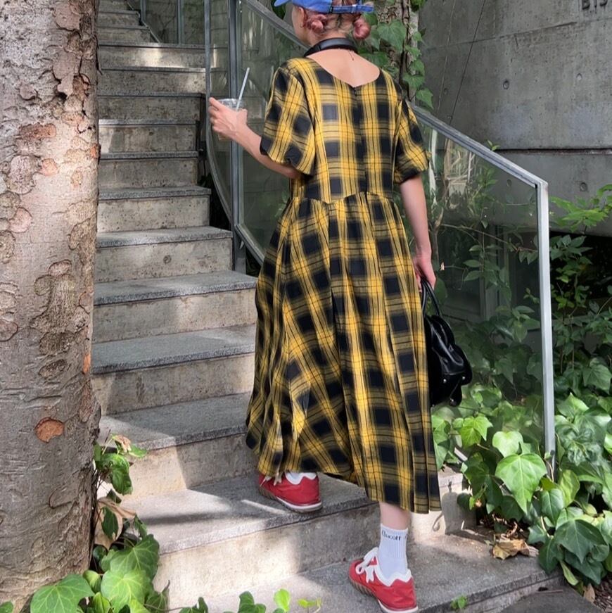 チェック柄半袖ワンピース_LNF0007