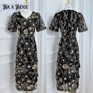 ブラッシュ・ペタル　フラワー五分袖ペンシルドレス　M25206