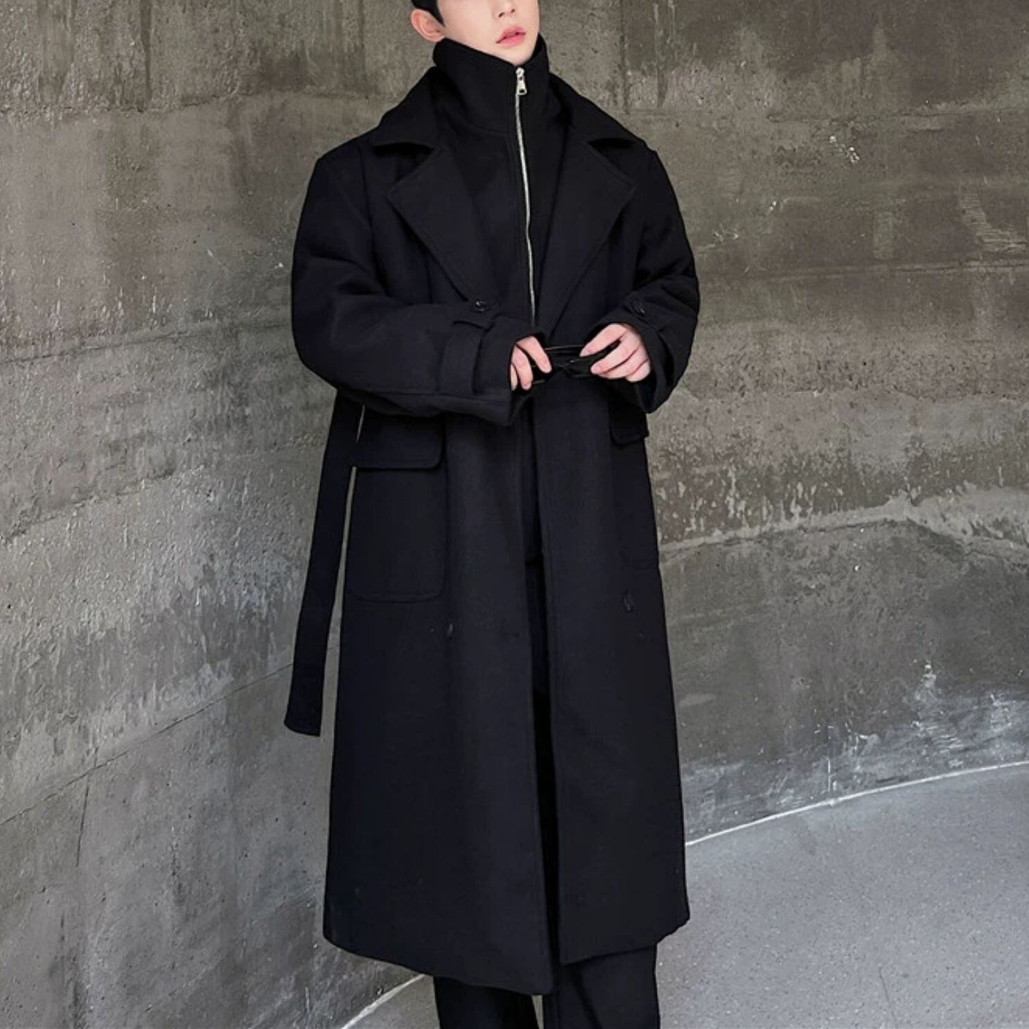 Stitched Wool Long Coat