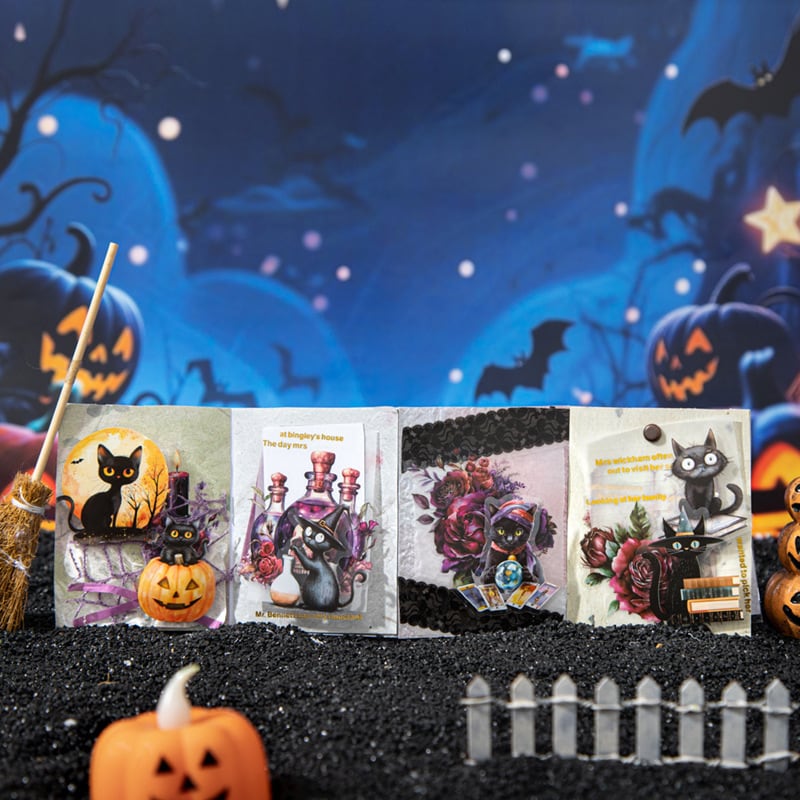 新入荷】ステッカー ハロウィンPET素材 黒猫 カボチャ 魔法 花 月 AB25