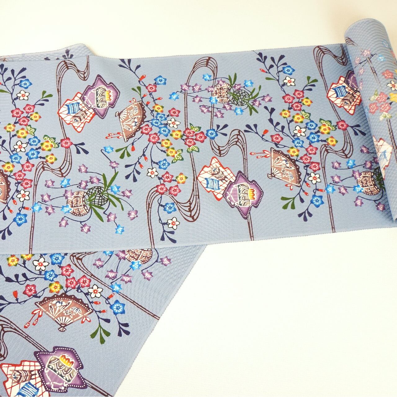 ◇507mn16◇逸品 夏帯 長尺 城間栄順 琉球紅型 作家物 花文様 八寸◇