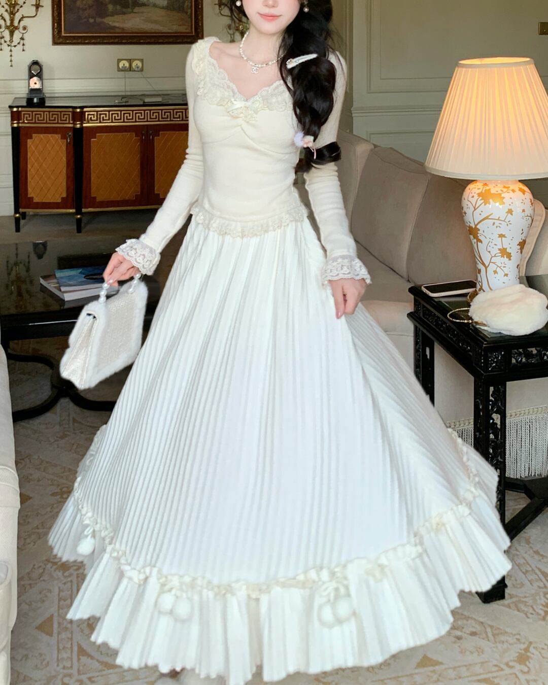 ボンボンチェリーフレアニットスカート 25W08172