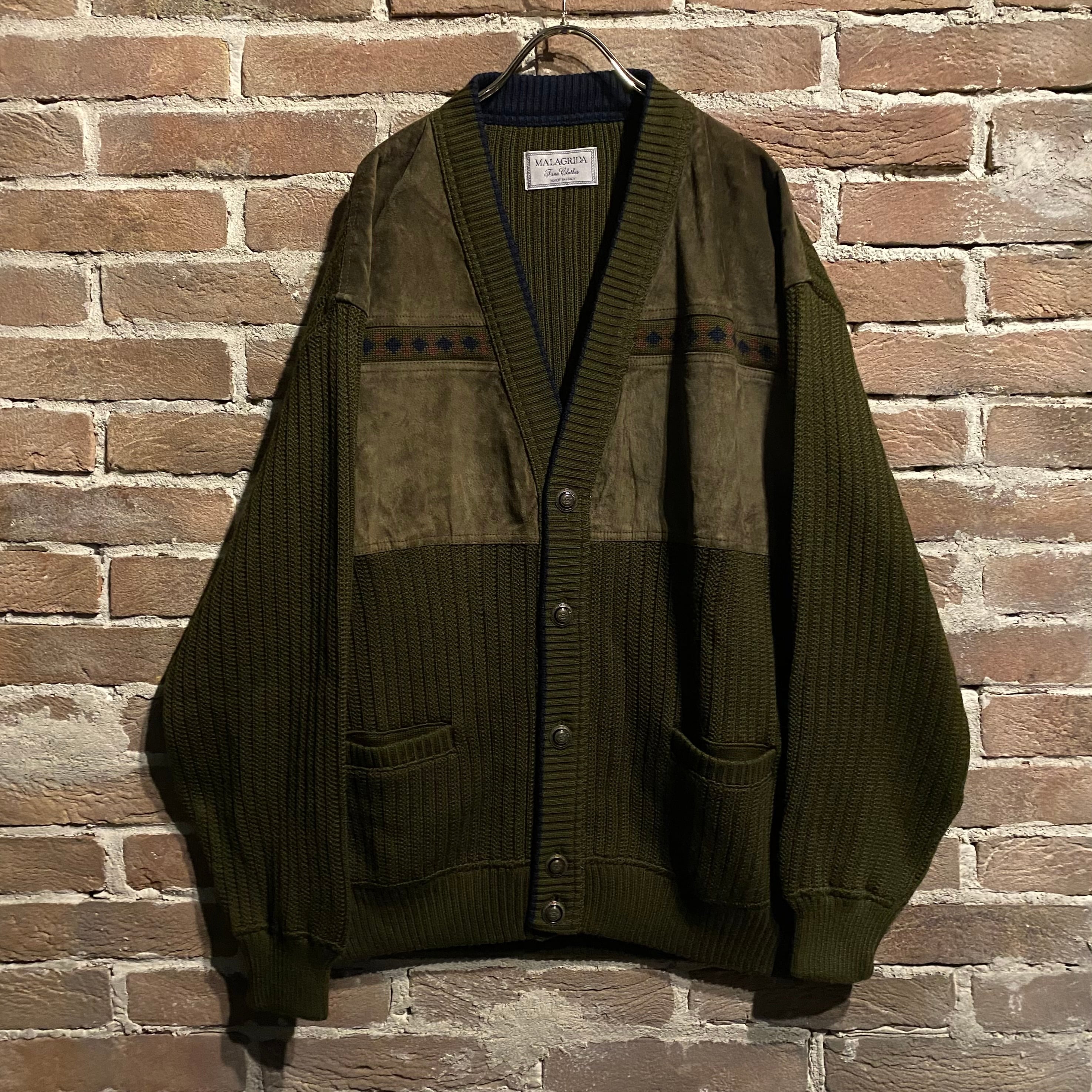 Caka act3】Suede Leather Switching Design Euro Vintage Loose Knit