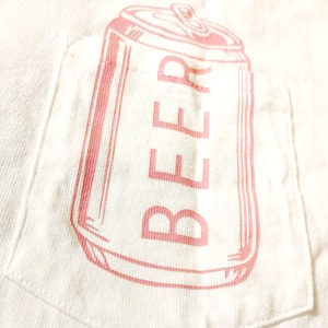 BEER 缶ロゴポケットT ピンク